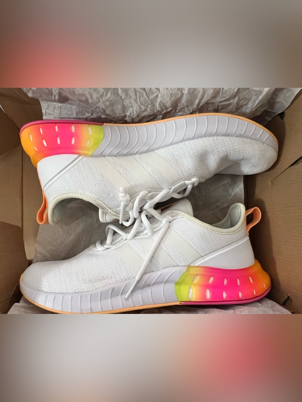 adidas Kaptir Super White Neon Gradient Running Sneakers Women’s 10
